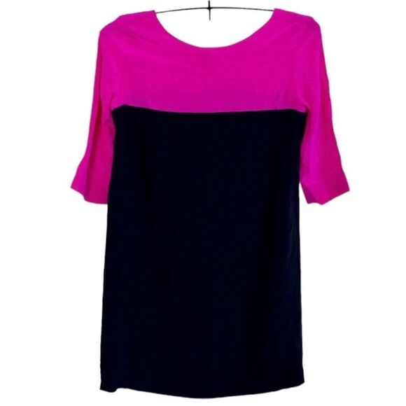 Amanda Uprichard 100% Silk Color Block Fuchsia Black Shift Dress Sz M - Picture 3 of 7